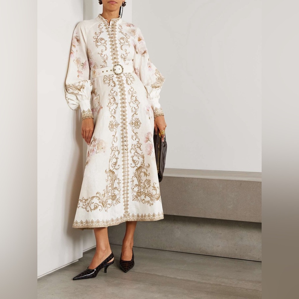 ZIMMERMANN Belted floral-print linen midi dress Size0 - Picture 5 of 9